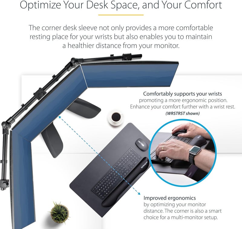 Star Tech .com Clamp-On Steel Desk Corner Sleeve for L-Shaped/Corner Desk, for 0.5-1.5in (12.7-38.1mm) Desks, Increase Space for Keyboard/Mouse, Desk Extender/Tray for Wooden/Steel Desks (DSKCRNRSLV) - Image 4